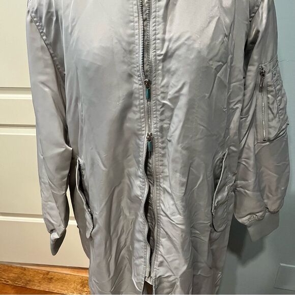 French Connection Grey Layered Long Bomber Jacket Size Small - Picture 9 of 10